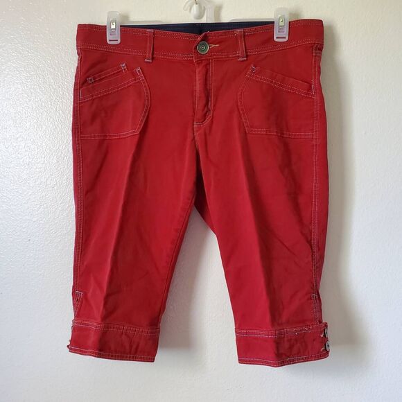 Lee Womens 16 Capri Jeans Red Stretch Button Hem High Rise Zipper 5-Pocket - Picture 2 of 15